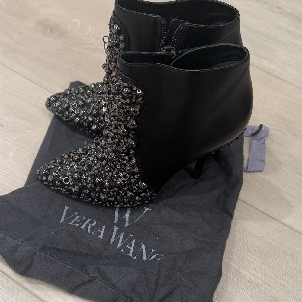 Vera Wang Black Beaded Ankle Booties